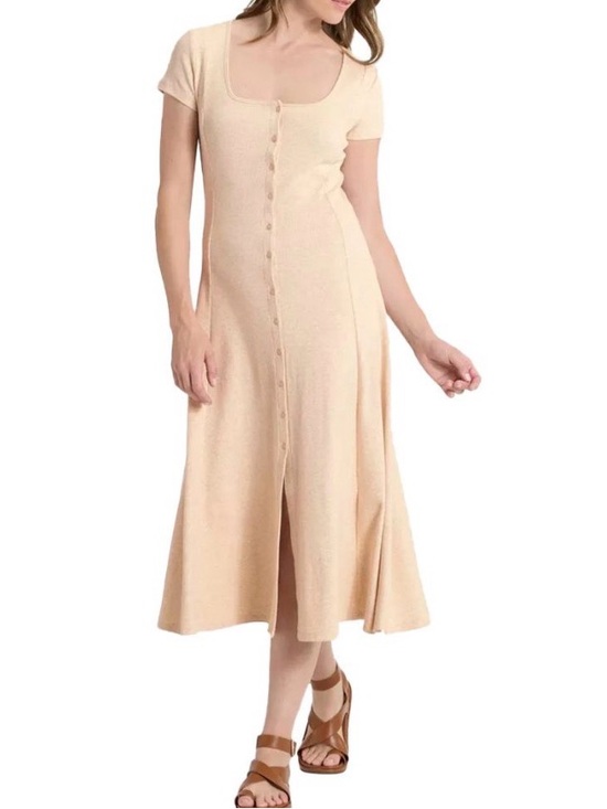 Universal Thread Dresses & Skirts - Universal Thread Short-Sleeve Ribbed Button-Front Midi Sundress Tan Size Large